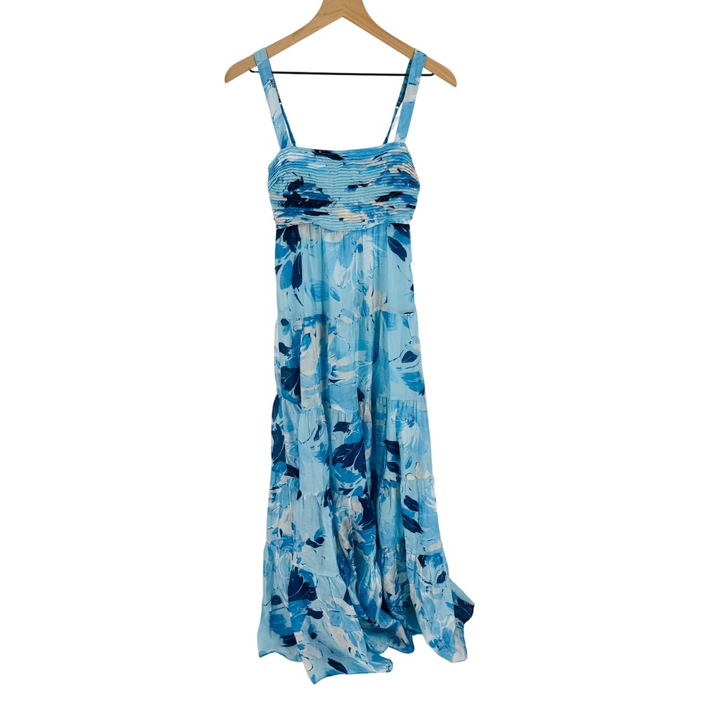 Abercrombie & Fitch Maxi Dress Blue Floral Empire Waist Pleated Tiered Size XS - Picture 2 of 9